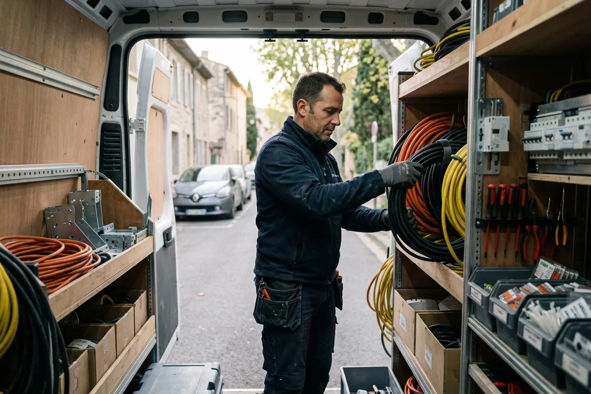 Préparation du matériel pour l'installation borne de recharge en maison individuelle à Gueux