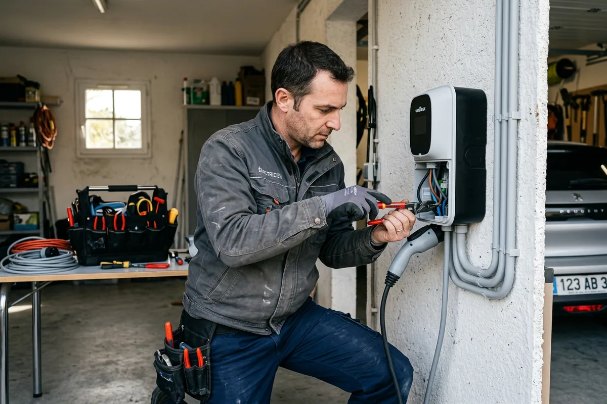 Installation borne de recharge pour voiture électrique dans un garage privé à Quarante