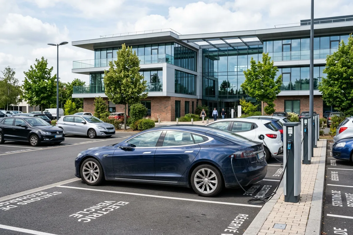 Installation borne de recharge pour flotte automobile sur parking professionnel à Sézanne